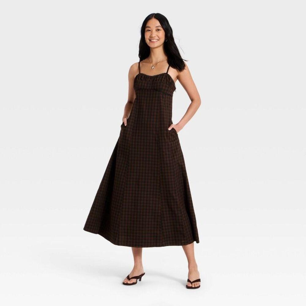 Women's Cami Gingham Maxi Dress - A New Day Black 4 - Picture 3 of 4